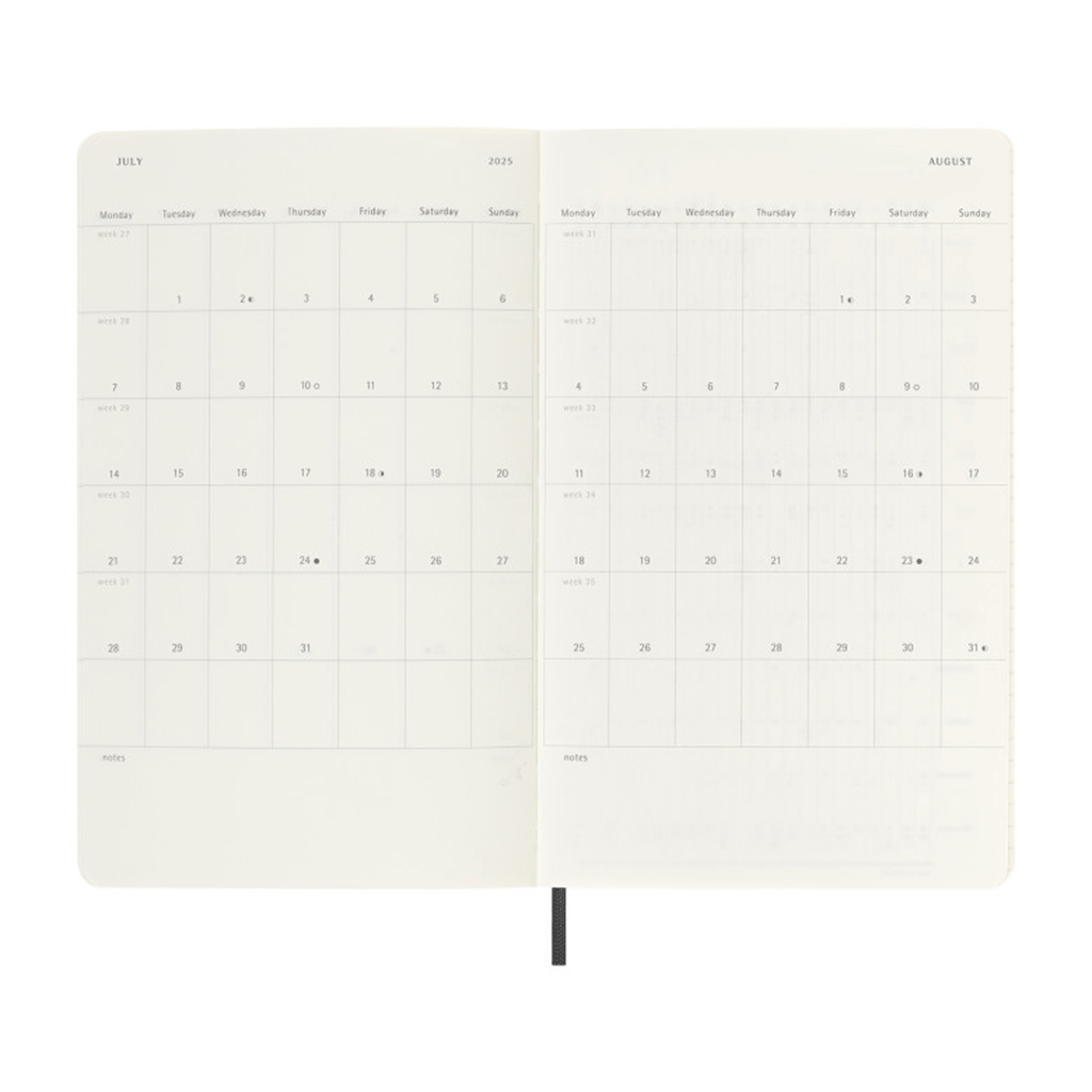 Moleskine Black Soft Cover Large 12-Month Weekly 2025 Planner