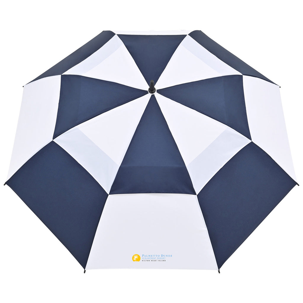 Elements Navy/White 60" Recylcled Auto Open Double Canopy Golf Umbrella