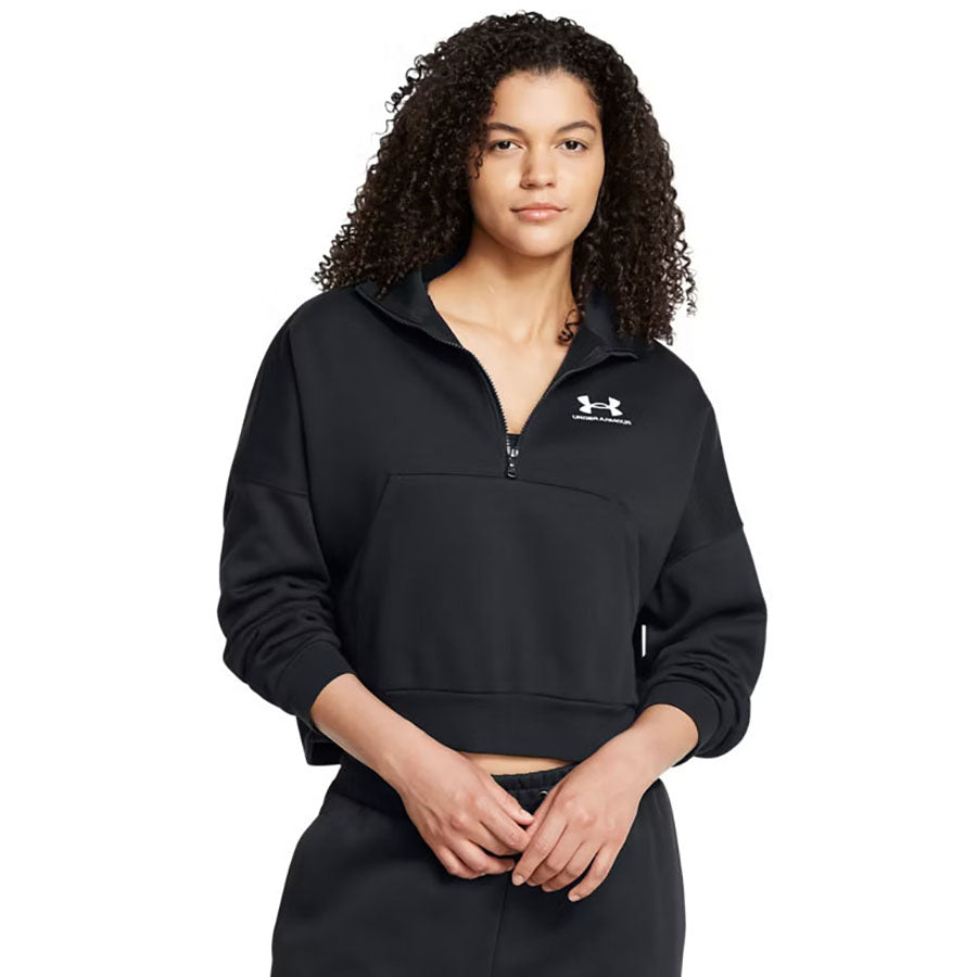 Under Armour Women's Black/White Icon Fleece Oversized 1/2 Zip
