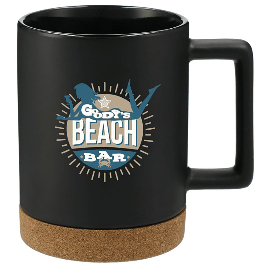 Leed's Black Bates 15oz Ceramic Mug w/ Cork Base