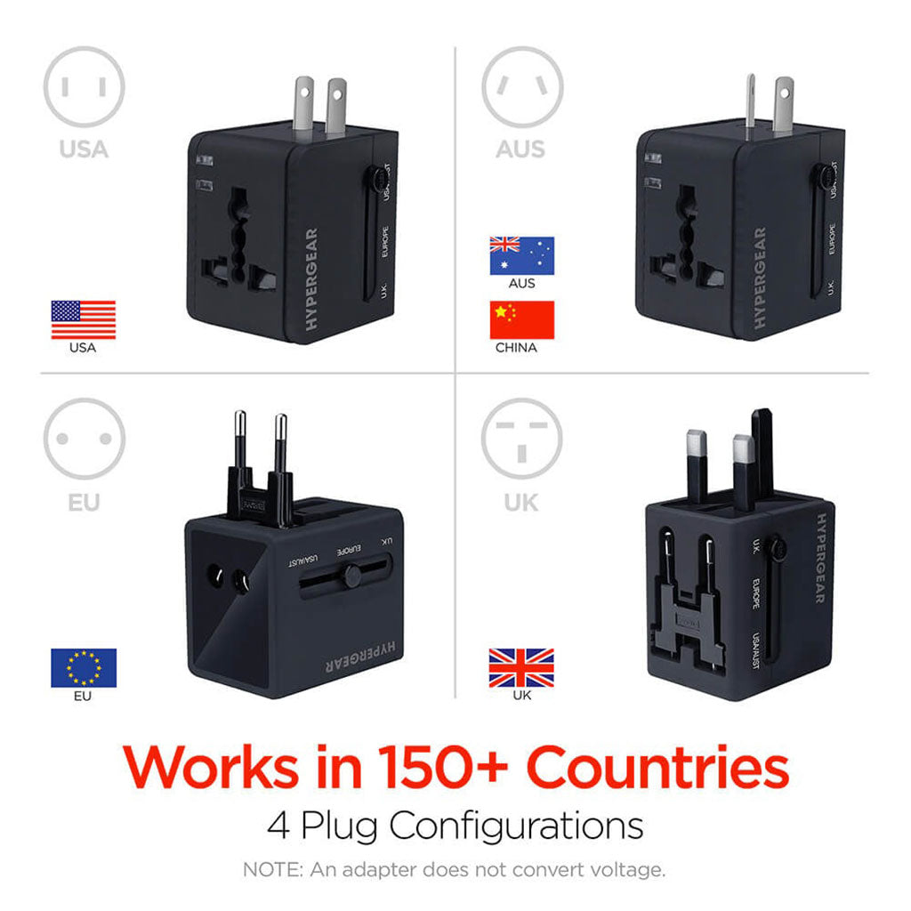 HyperGear Black All-In-One World Travel Adapter