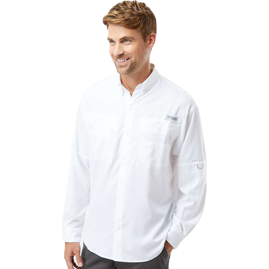 Columbia Men's White PFG Tamiami Long Sleeve Shirt