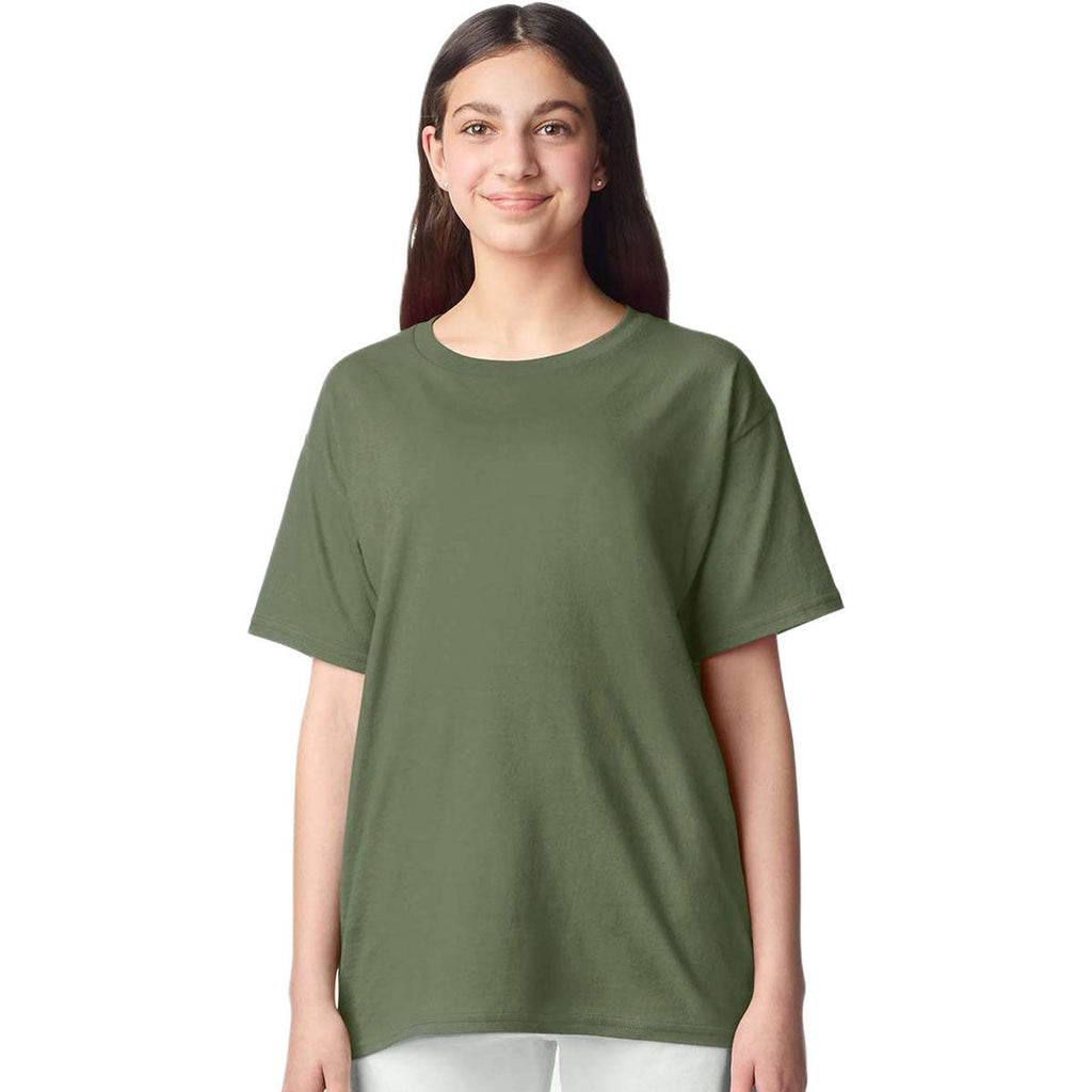 Gildan Youth Military Green Light Cotton T-Shirt