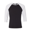 Bella + Canvas Unisex Black/White 3/4 Sleeve Baseball T-Shirt