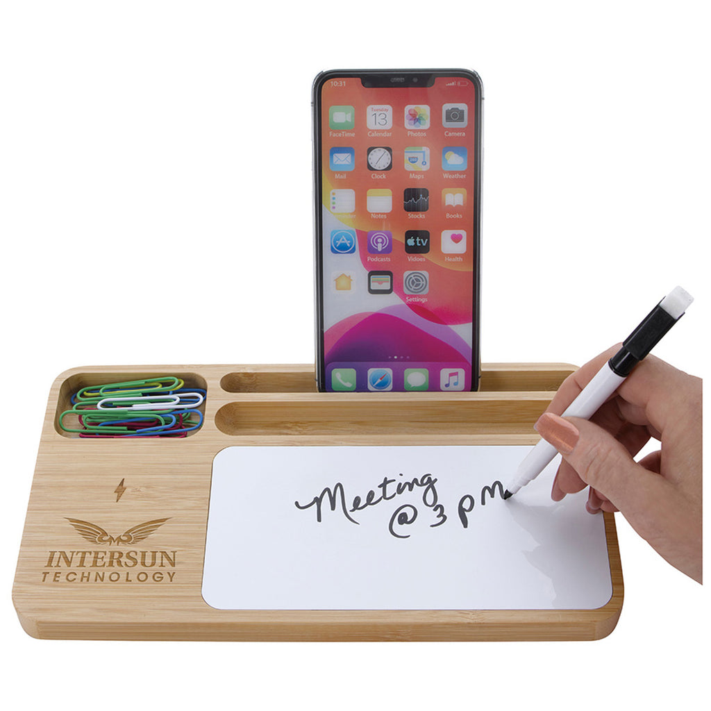 Koozie group Natural Bamboo 10W Wireless Charging Base with Dry Erase Board