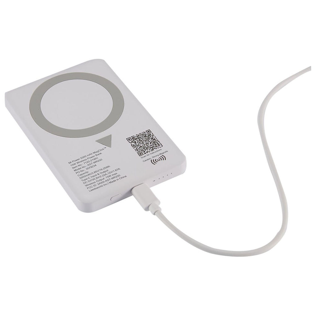 Leed's White MI Power 5000 mAh MagClick 15W Wireless Power Bank