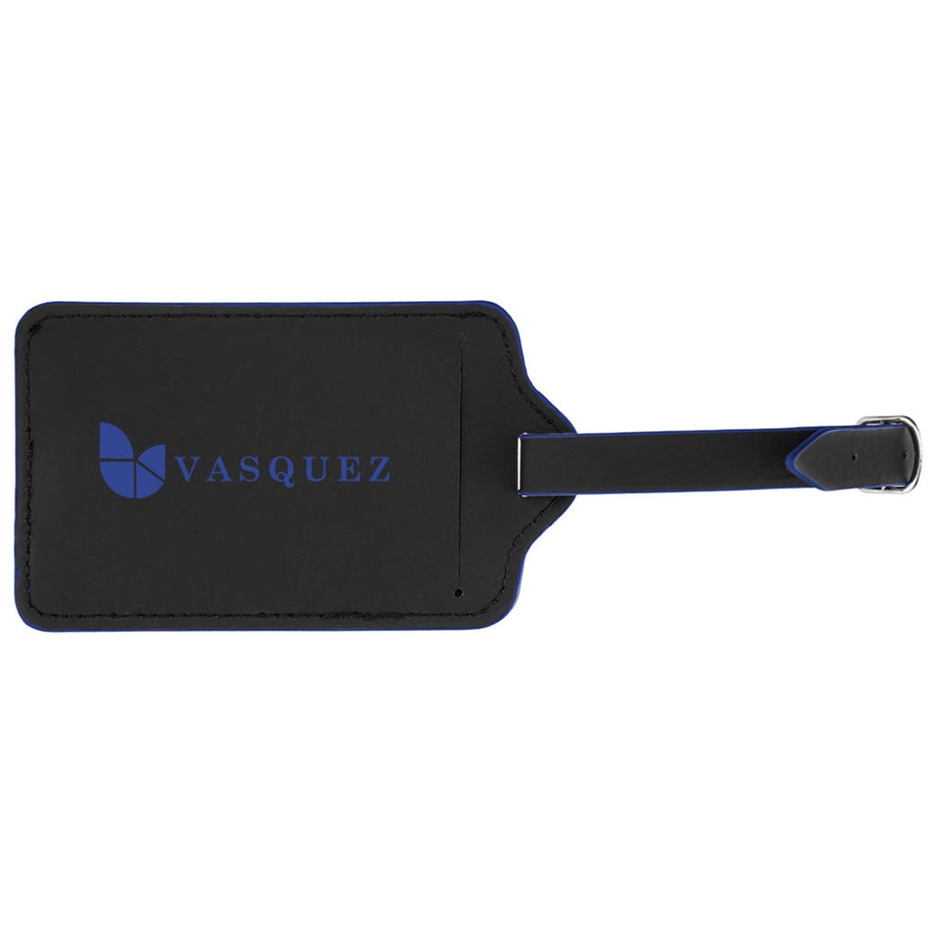 Hit Black with Royal Blue Trim Recycled Leatherette Luggage Tag