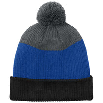 Port Authority Deep Black/ True Royal/ Storm Grey Cozy Striped Pom Beanie