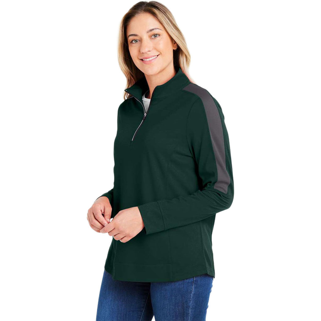 Core 365 Women's Forest/Carbon Market Snag Protect Mesh Colorblock Quarter-Zip Pullover