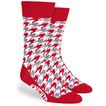 Pop Promos Red & Grey Houndstooth Dress Socks