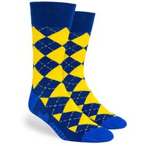 Pop Promos Blue & Yellow Logo Argyle Dress Socks