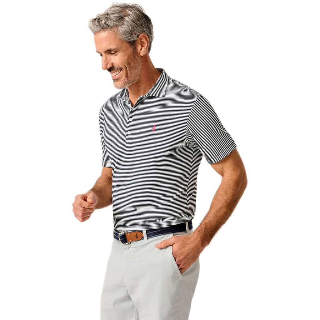 Johnnie-O Men's Navy Dru Stripe Performance Mesh Polo