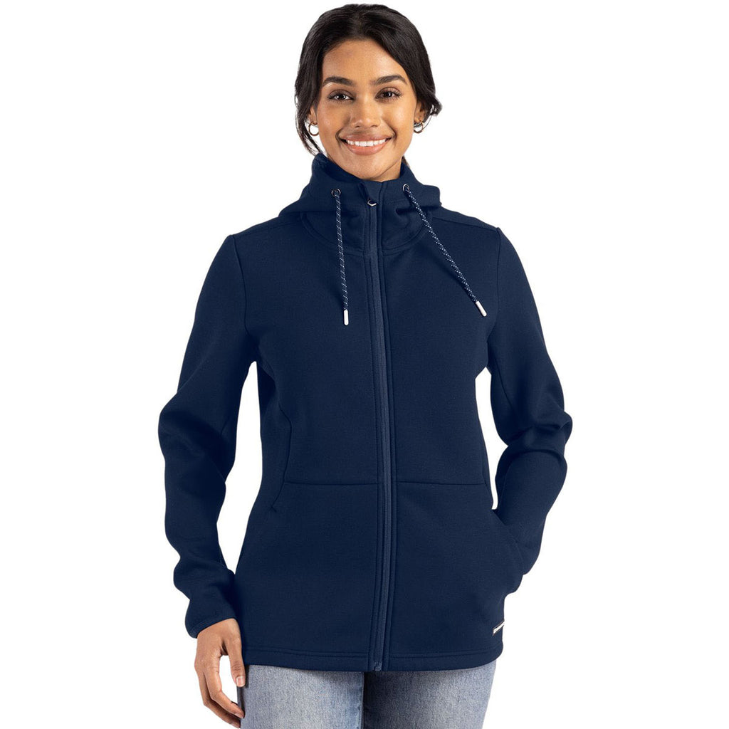 Cutter & Buck Women's Navy Blue Roam Epic Comfort Recycled Full Zip Hooded Jacket