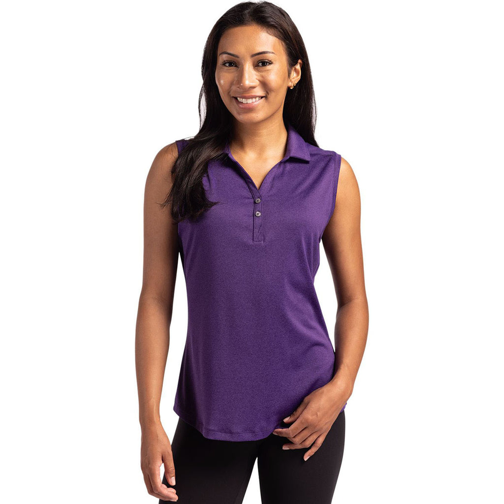 Cutter & Buck Women's Dark College Purple Heather Forge Eco Stretch Recycled Sleeveless Polo