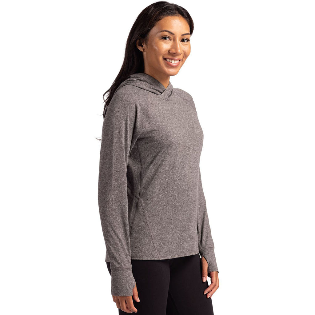 Cutter & Buck Women's Black Heather Adapt Knit Recycled Heathered Hooded Pullover