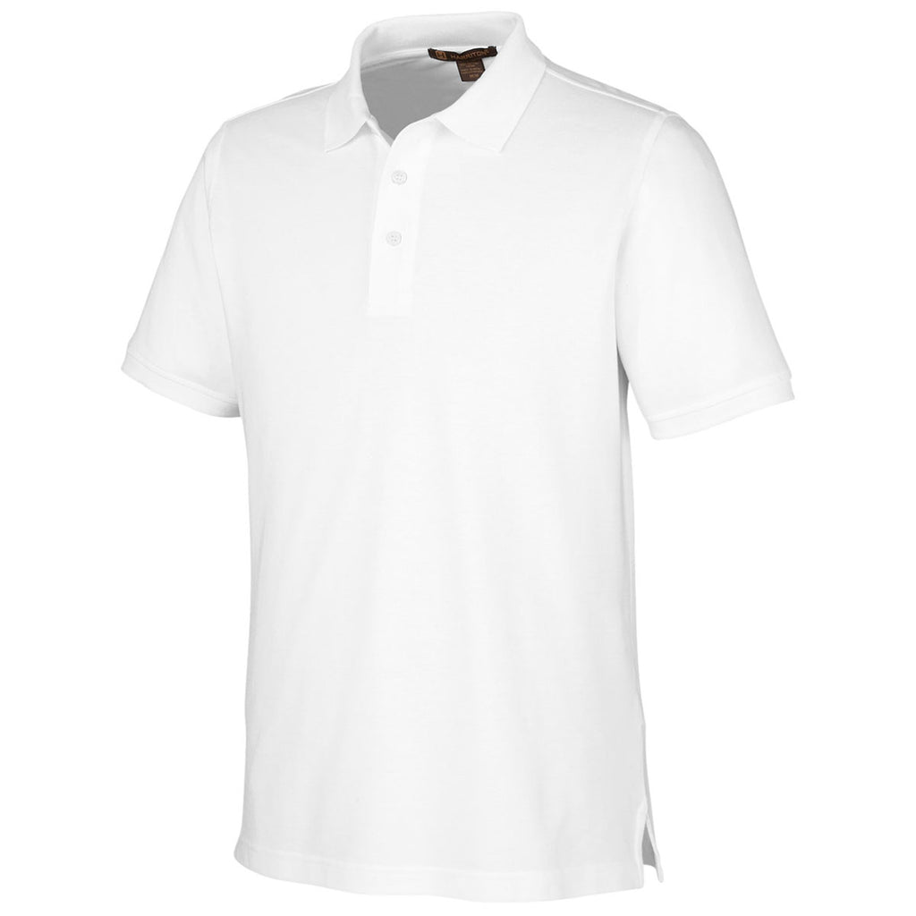 Harriton Men's White Valiant Cotton Snag Protect Polo