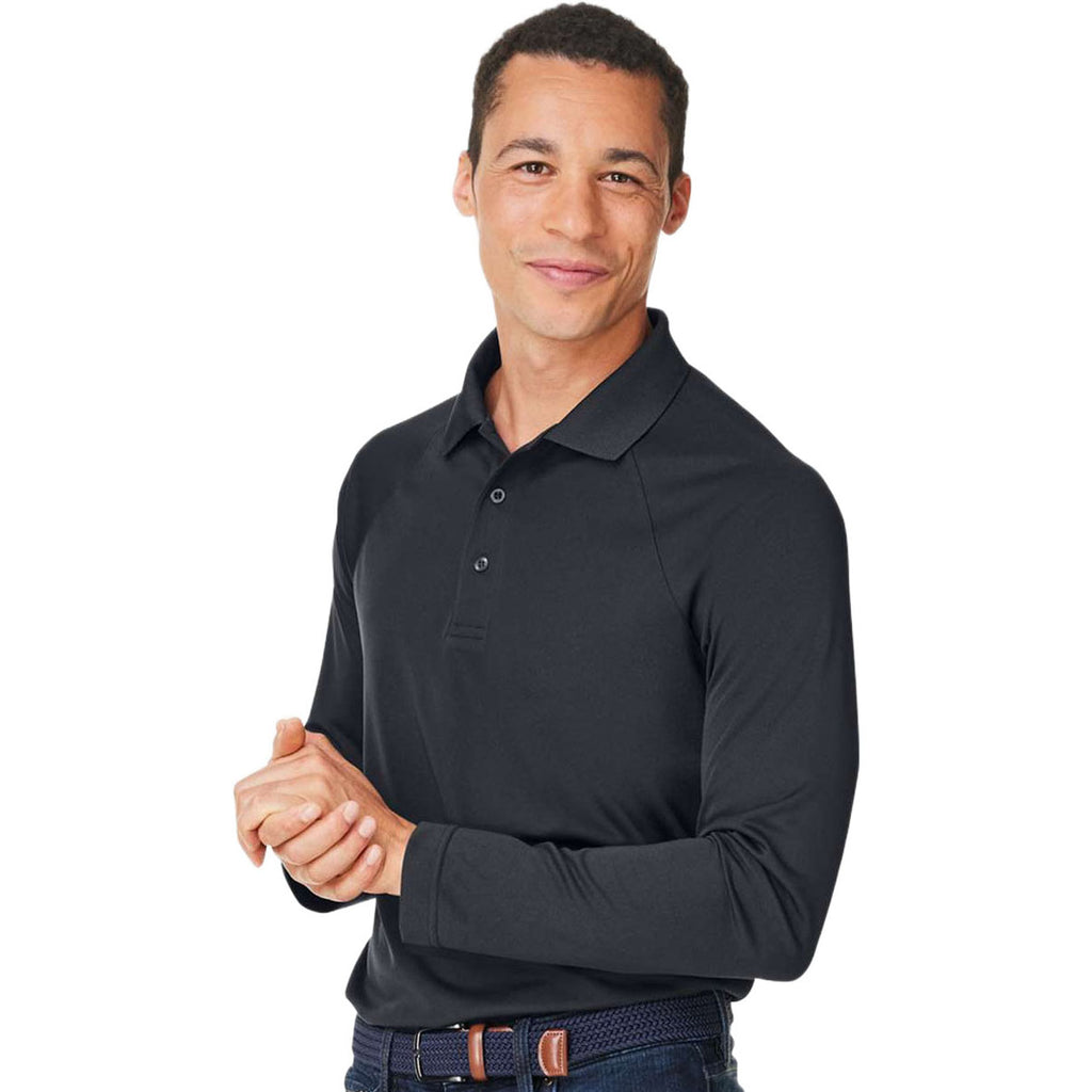 Harriton Men's Black Charge Snag and Soil Protect Long Sleeve Polo