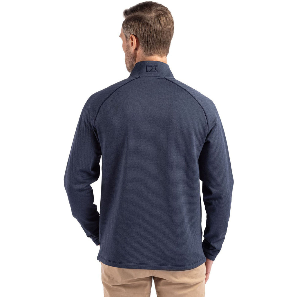 Cutter & Buck Men's Navy Blue Heather Peshastin Fleece Recycled Full Zip Jacket