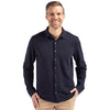 Cutter & Buck Men's Liberty Navy Advantage Tri-Blend Eco Soft Pique Long Sleeve Knitted Button Down