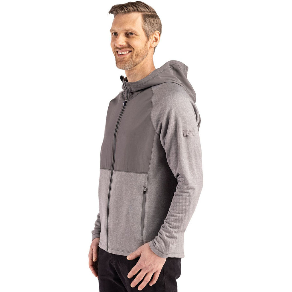 Cutter & Buck Men's Elemental Grey Heather Peshastin Fleece Recycled Hybrid Jacket