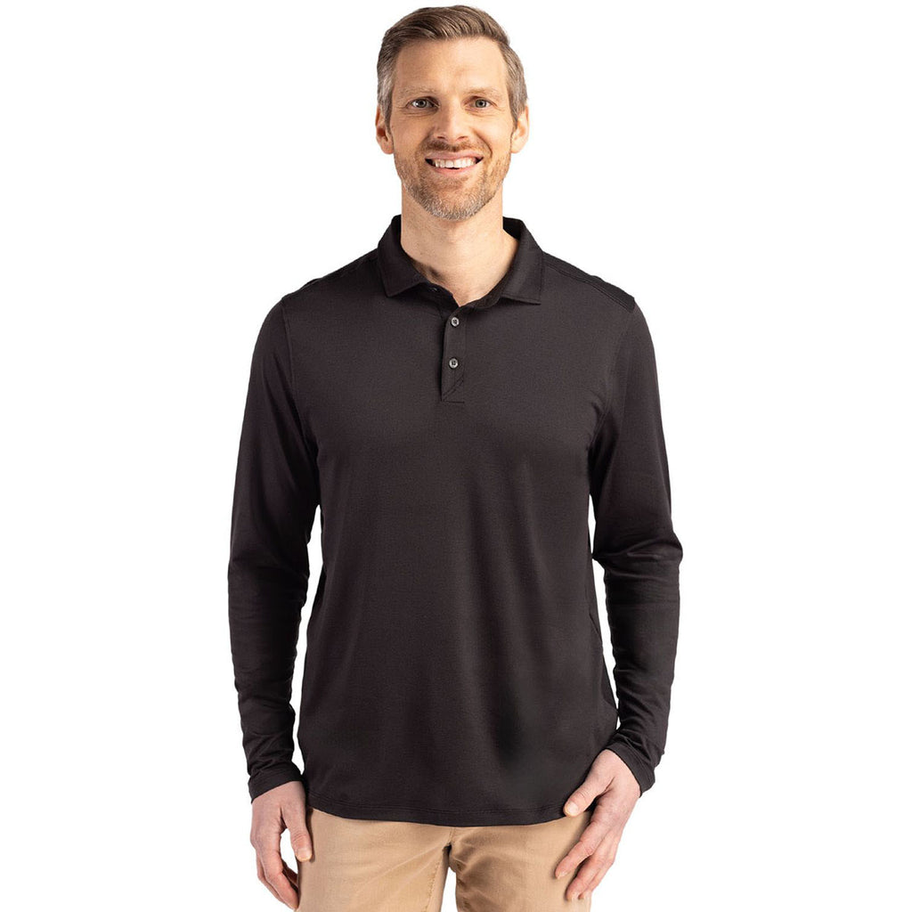 Cutter & Buck Men's Black Coastline Epic Comfort Recycled Long Sleeve Polo