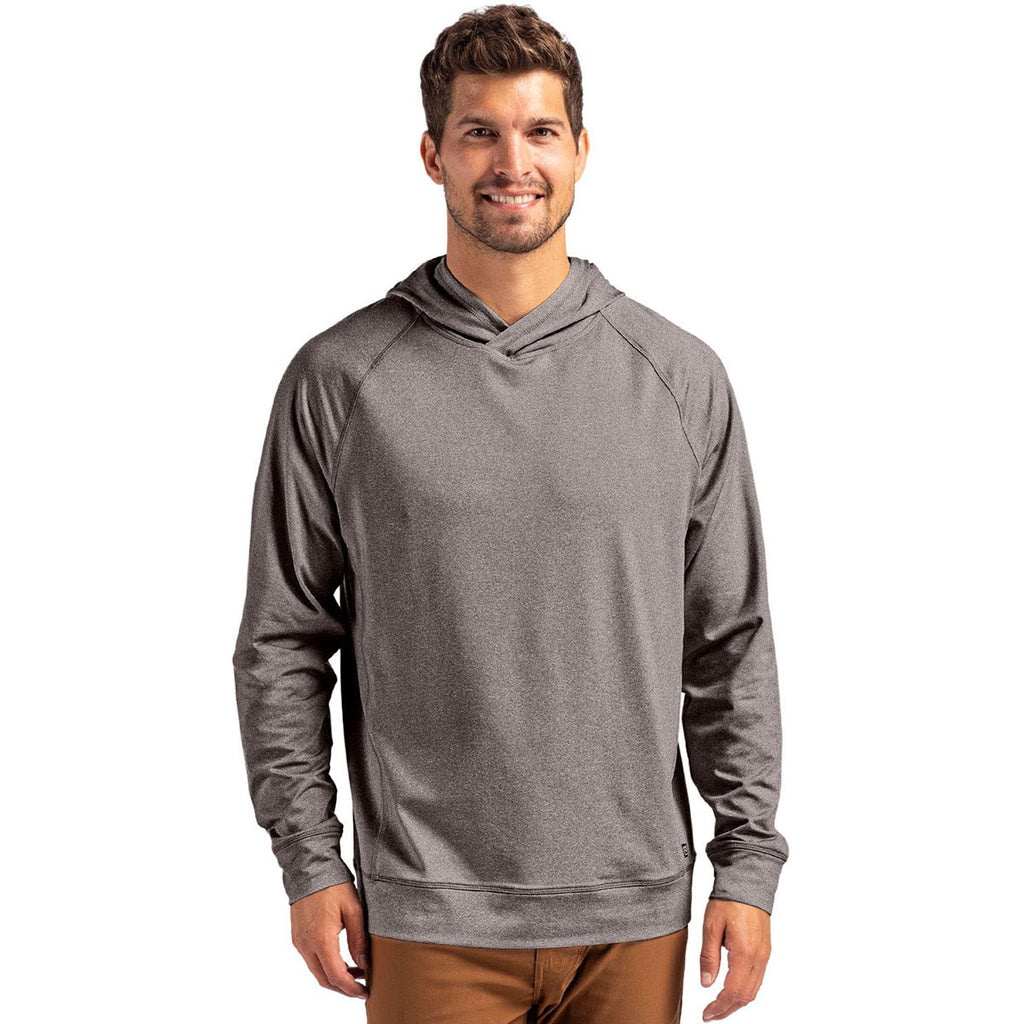 Cutter & Buck Men's Black Heather Adapt Knit Recycled Heathered Hooded Pullover