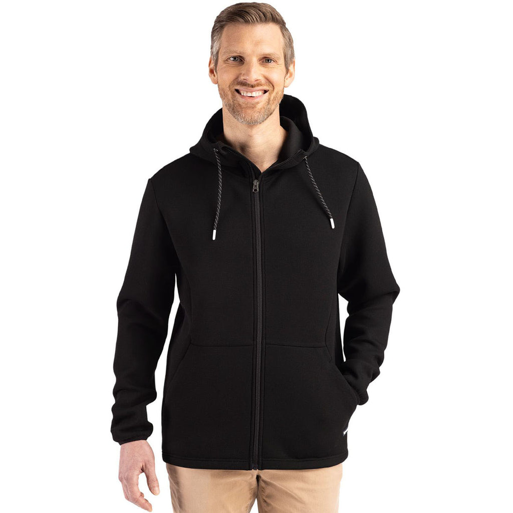 Cutter & Buck Men's Black Roam Epic Comfort Recycled Full Zip Hooded Jacket
