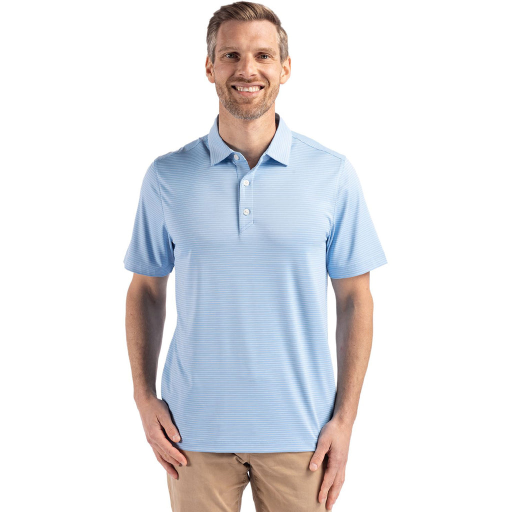 Cutter & Buck Men's Atlas/White Forge Eco Fine Line Stripe Stretch Recycled Polo