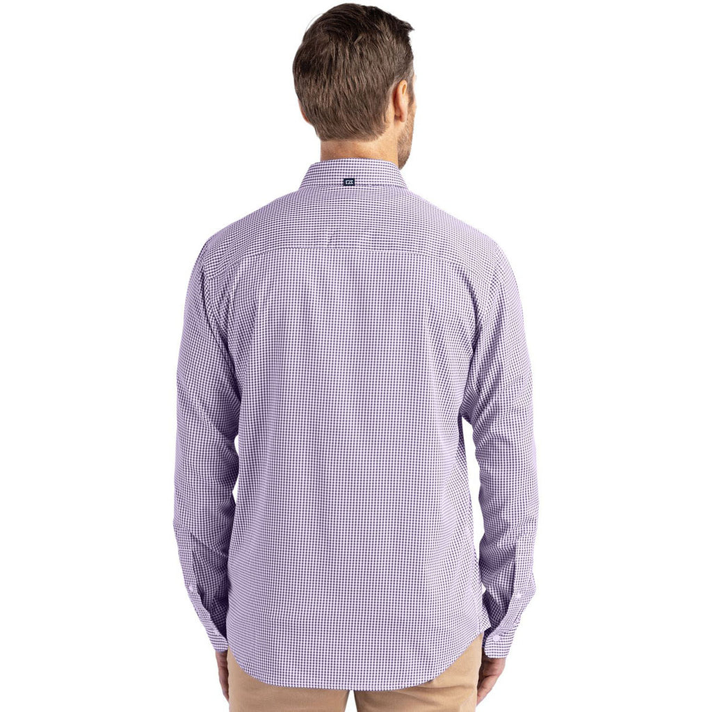 Cutter & Buck Men's College Purple/White Skyline Epic Confidence Recycled Gingham Long Sleeve Dress Shirt
