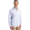 Cutter & Buck Men's Pale Blue/White Skyline Epic Confidence Recycled Pinstripe Long Sleeve Dress Shirt