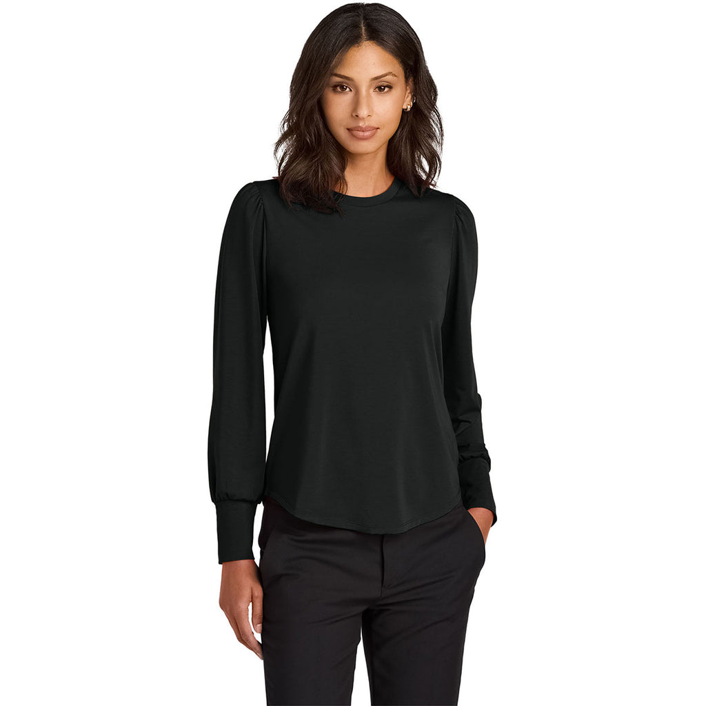 Mercer+Mettle Women's Deep Black Stretch Jersey Long Sleeve Blouson Top