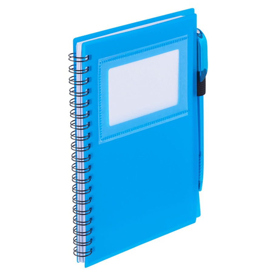 Bullet Translucent Blue 5.5'' x 7'' FSC Mix Star Spiral Notebook with Pen