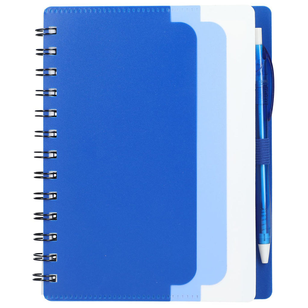 Bullet Blue Recycled Dual Pocket Spiral Notebook W/ Pen