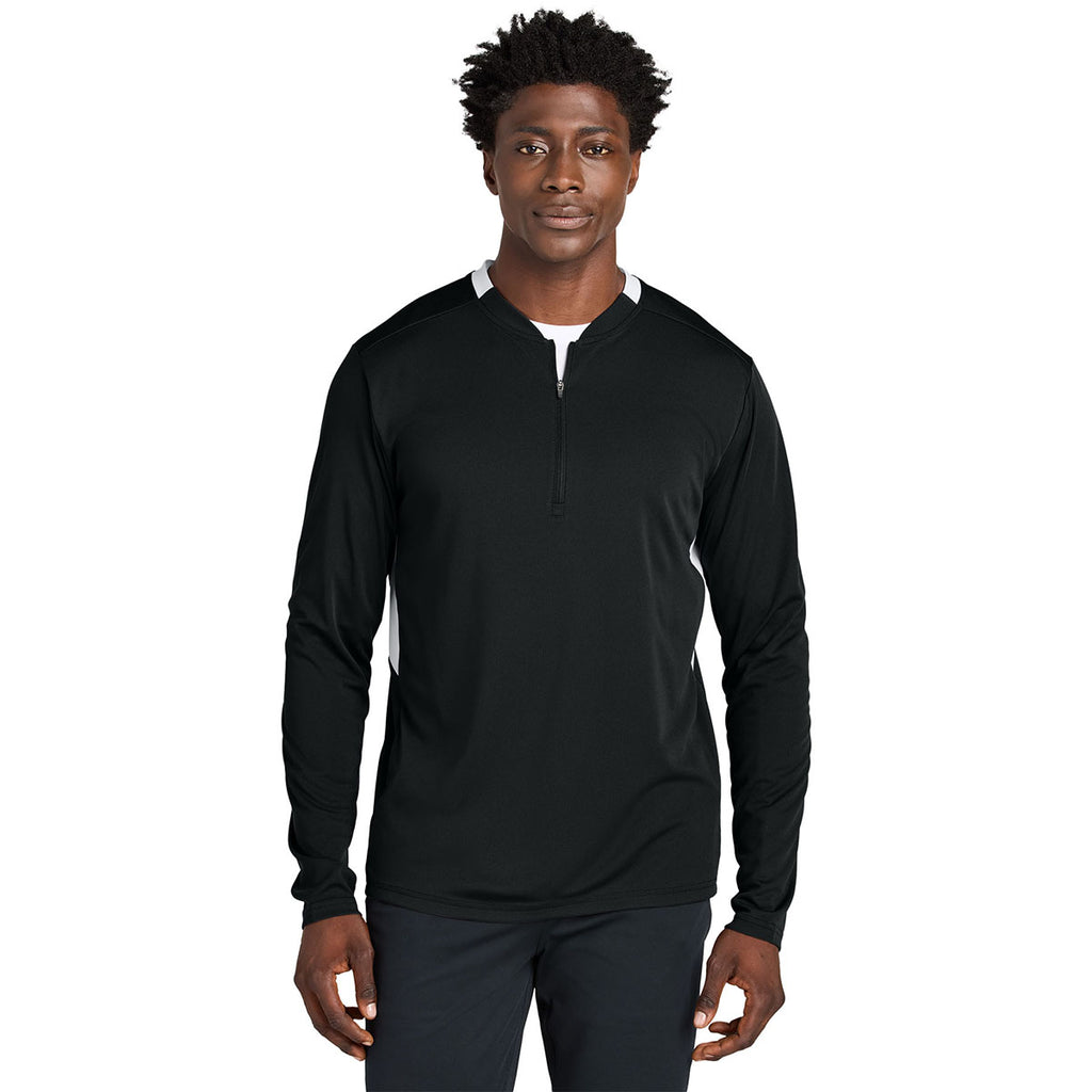 Sport-Tek Men's Black/White Club 1/4-Zip Pullover