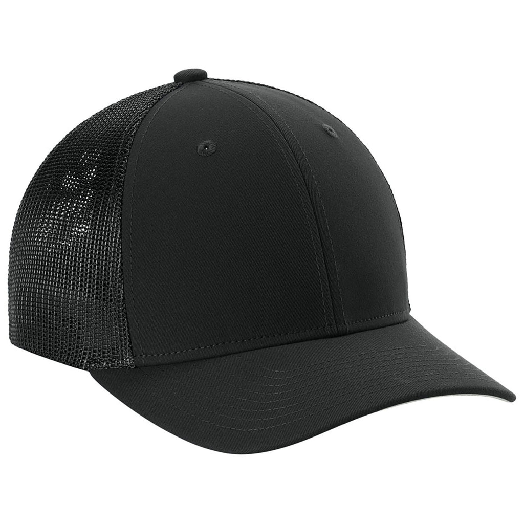 Sport-Tek Black/Black Stretch-Tek Mesh Back Cap