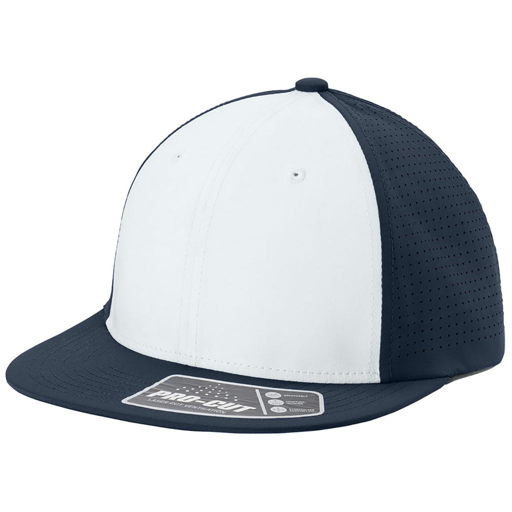 Sport-Tek White/True Navy/True Navy Pro-Cut Stretch-Tek Cap