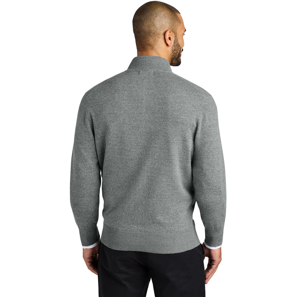 Port Authority Men's Medium Heather Grey Easy Care Full-Zip Sweater