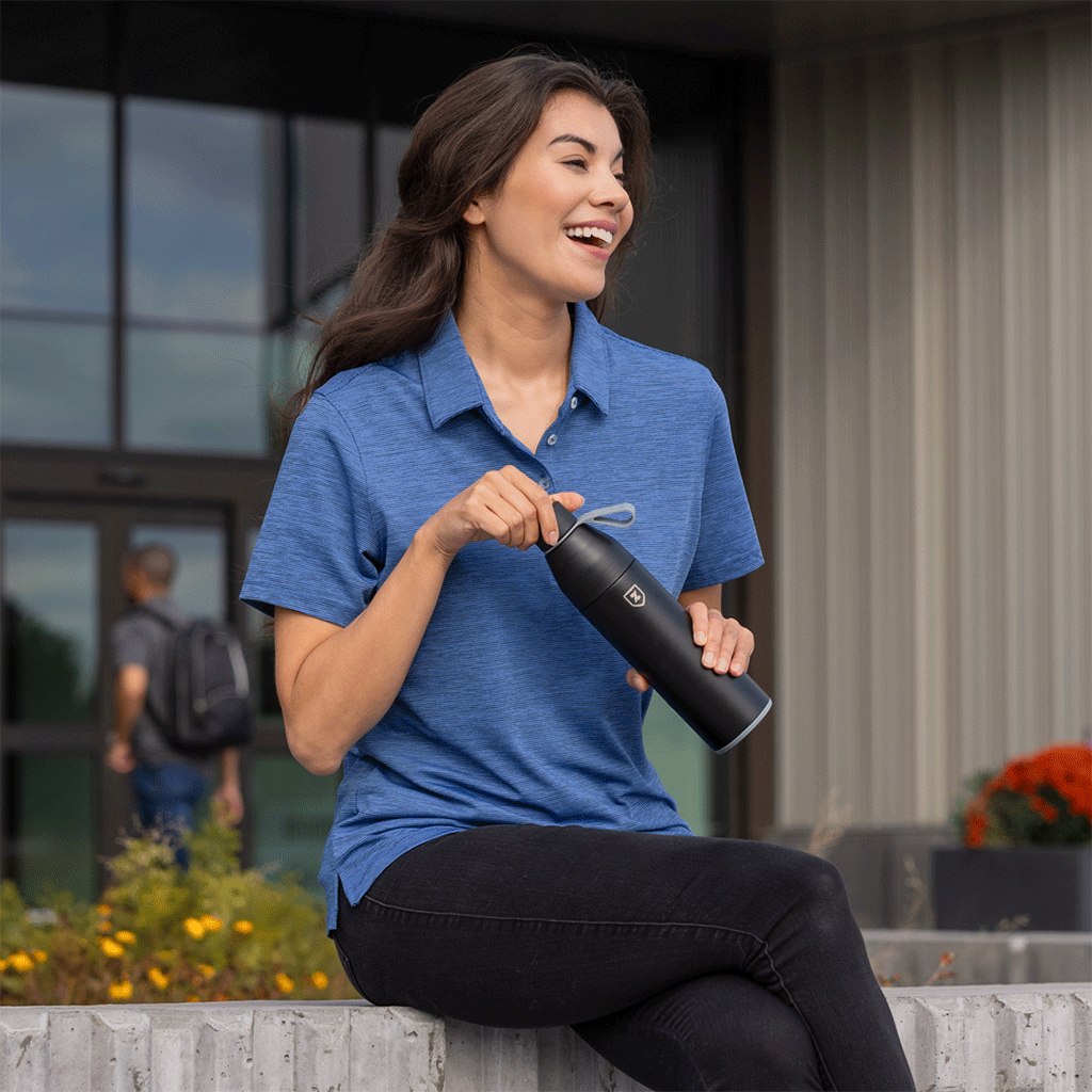 Zusa Women's Vivid Blue/Navy Heather Stripe Polo