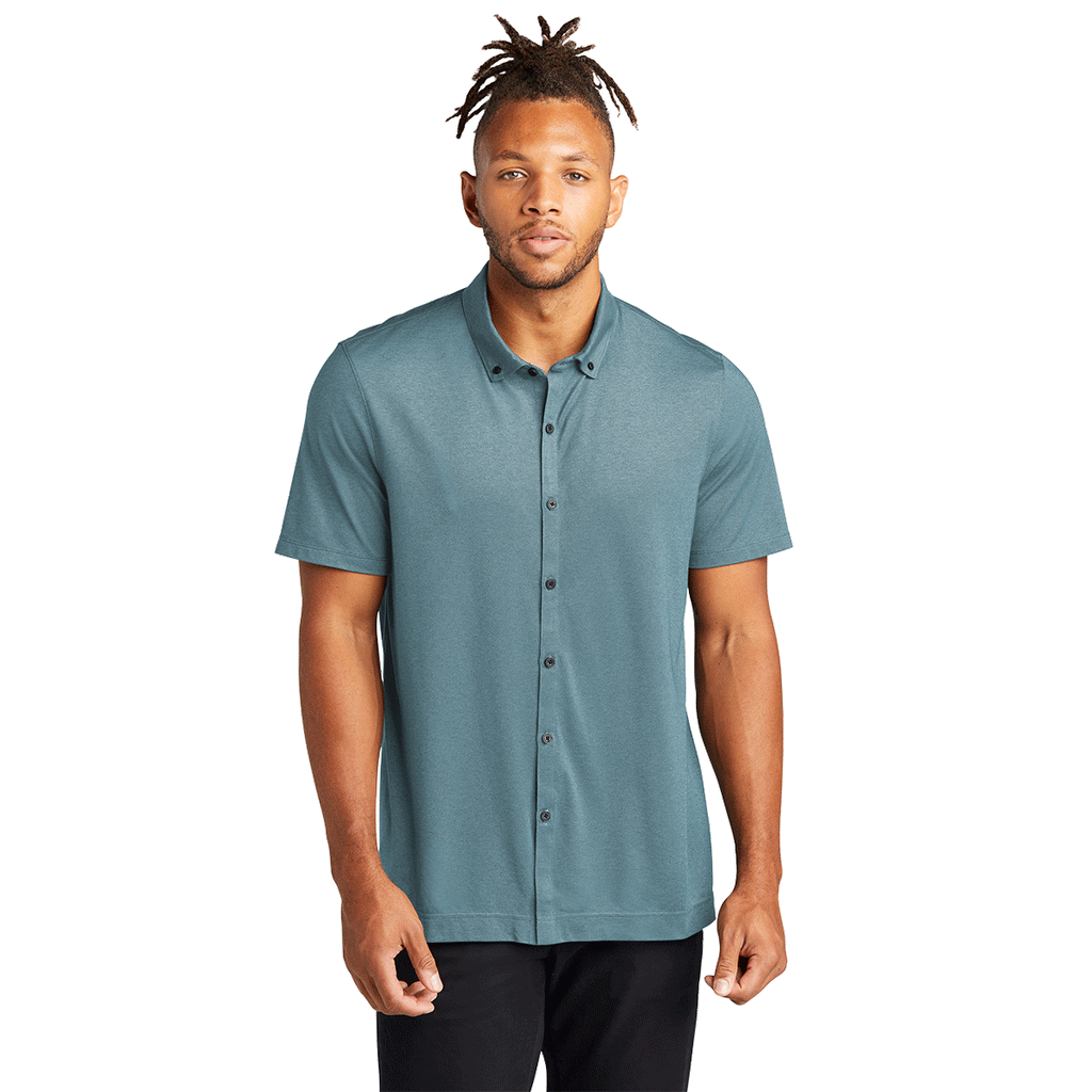 Mercer+Mettle Men's Parisian Blue Heather Stretch Pique Full-Button Polo