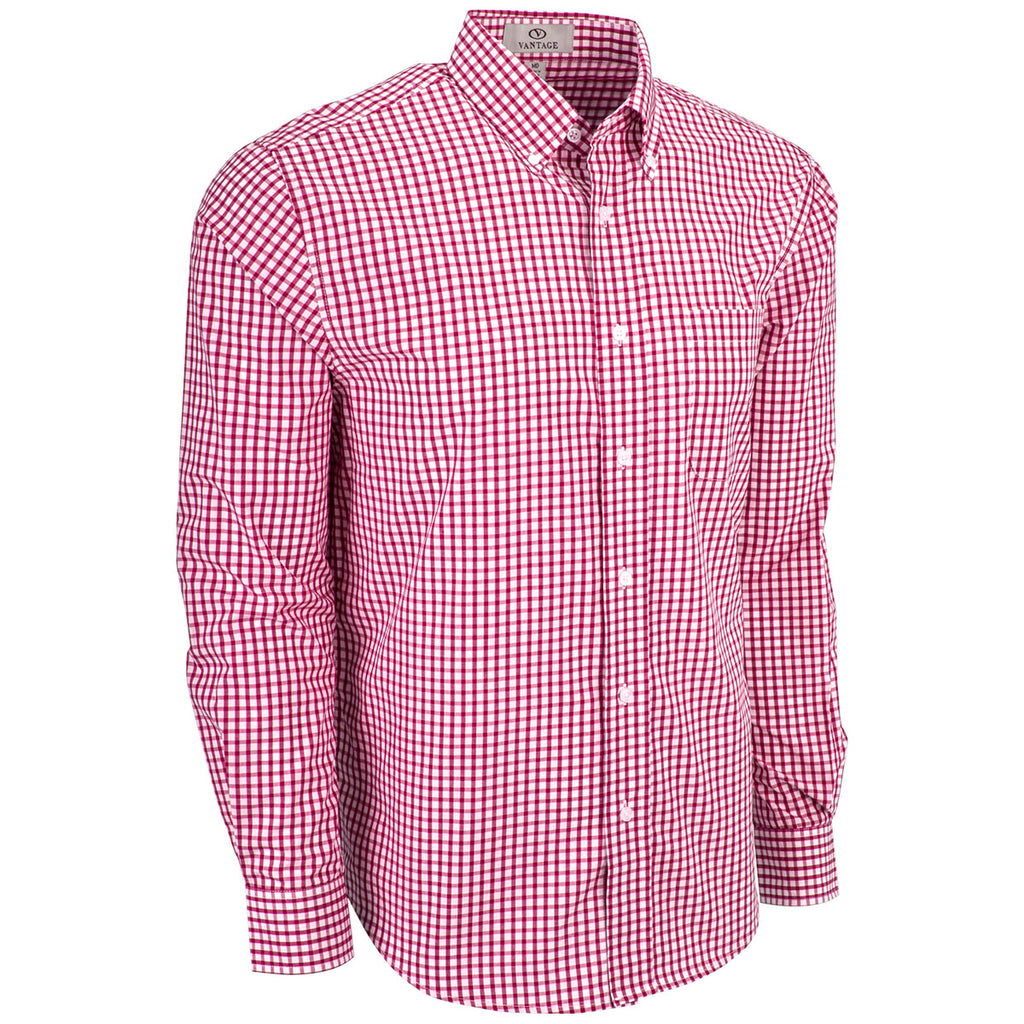 Vantage Men's Sports Red/White Easy-Care Gingham Check Shirt