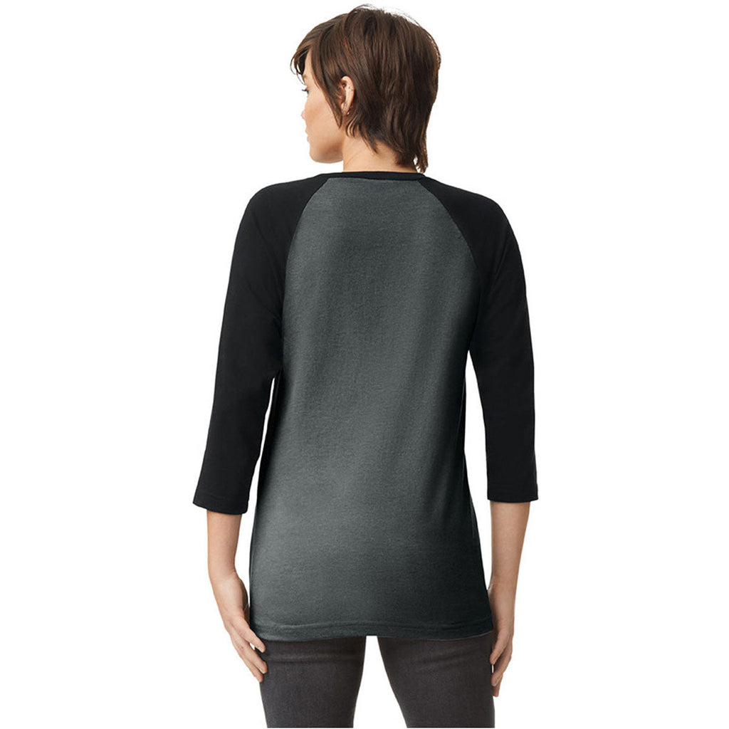 American Apparel Unisex Heather Charcoal/Black CVC Raglan T-Shirt