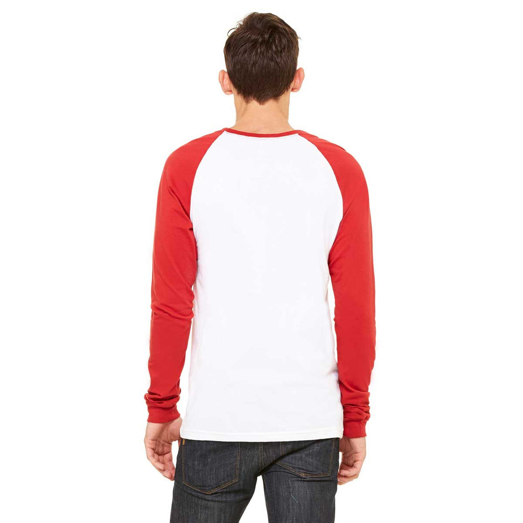 Bella + Canvas Men's White/Canvas Red Jersey Long-Sleeve Baseball T-Shirt