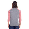 Threadfast Unisex Grey/Red Triblend 3/4-Sleeve Raglan