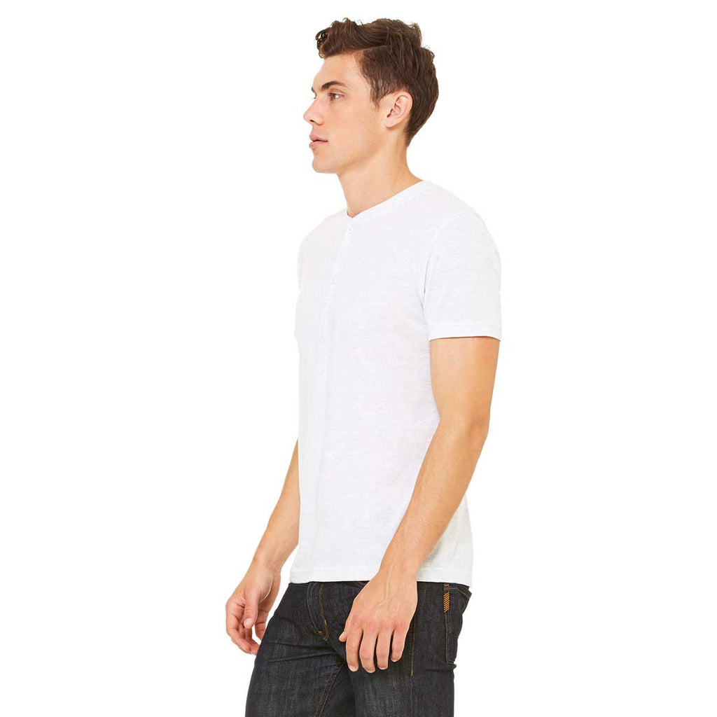 Bella + Canvas Men's White Fleck Triblend Short-Sleeve Henley