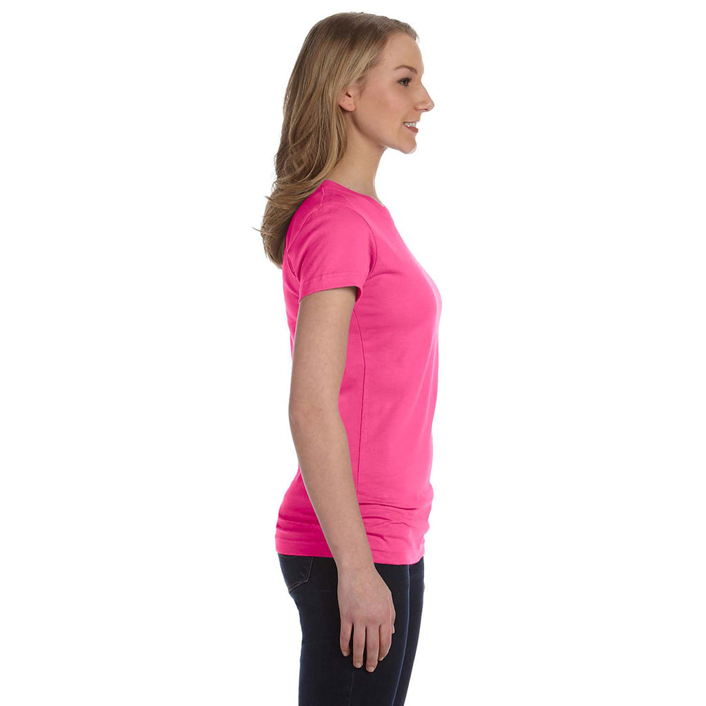 LAT Women's Hot Pink Junior Fit Fine Jersey T-Shirt