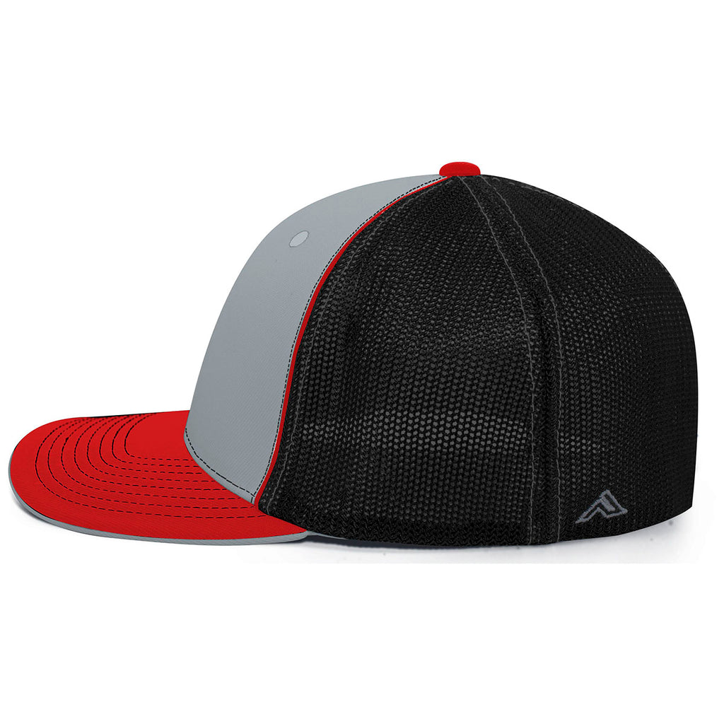 Pacific Headwear Silver/Black/Red Universal Fitted Trucker Mesh Cap