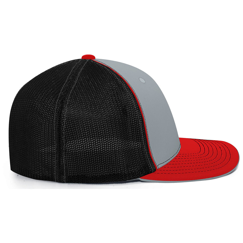 Pacific Headwear Silver/Black/Red Universal Fitted Trucker Mesh Cap