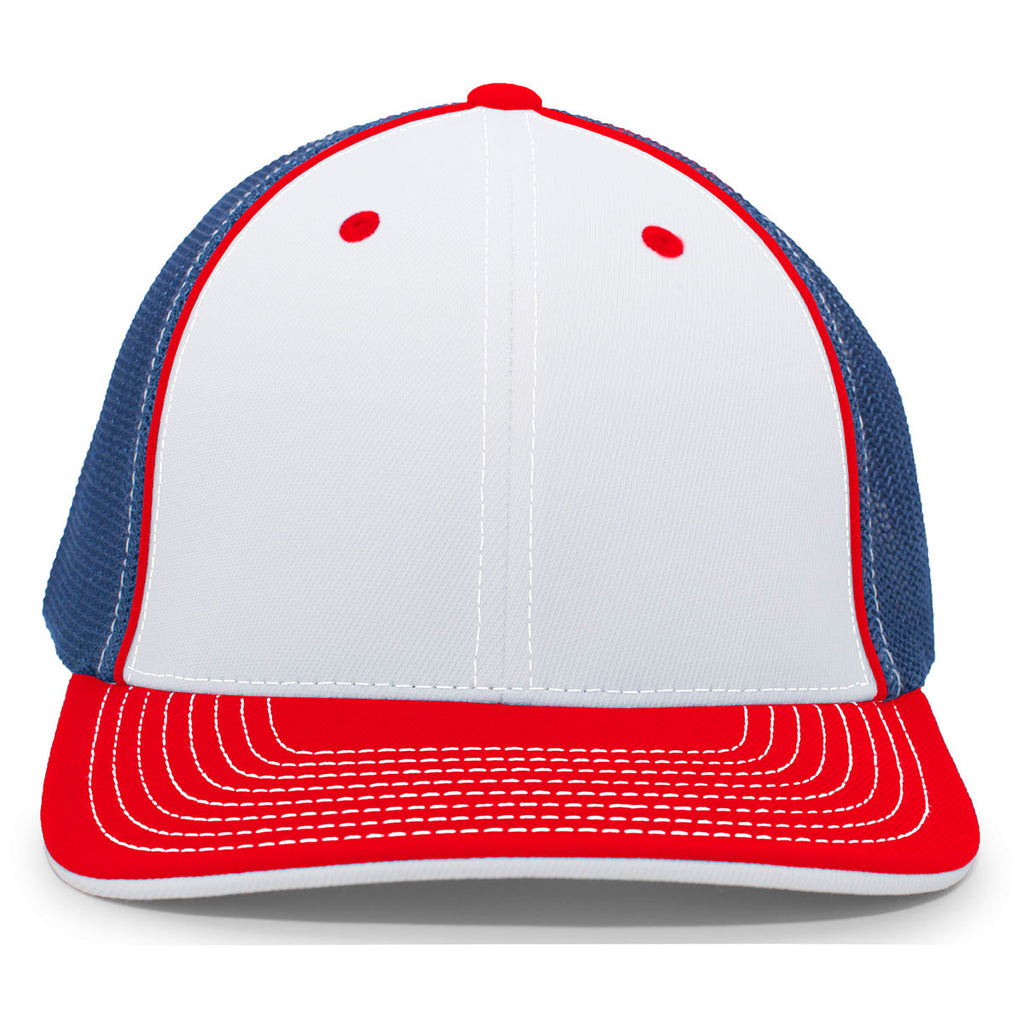 Pacific Headwear White/Royal/Red Universal Fitted Trucker Mesh Cap