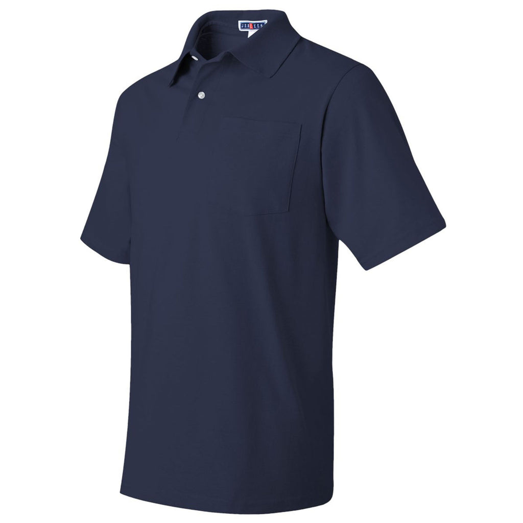 Jerzees Men's J. Navy Spotshield 50/50 Polo With Pocket