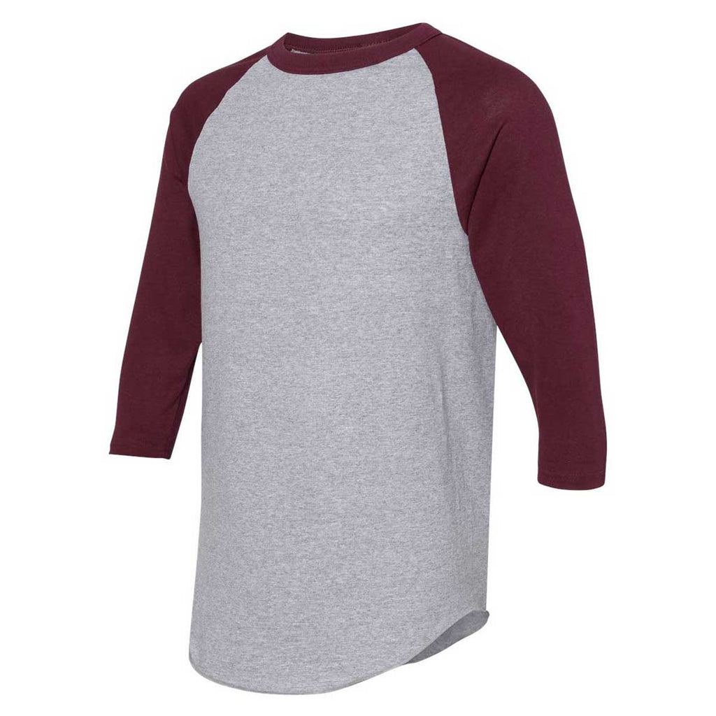 Augusta Sportswear Men's Athletic Heather/Maroon Three-Quarter Raglan Sleeve Baseball Jersey